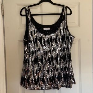 Calvin Klein black camisole with geometric silver sequins 2xl